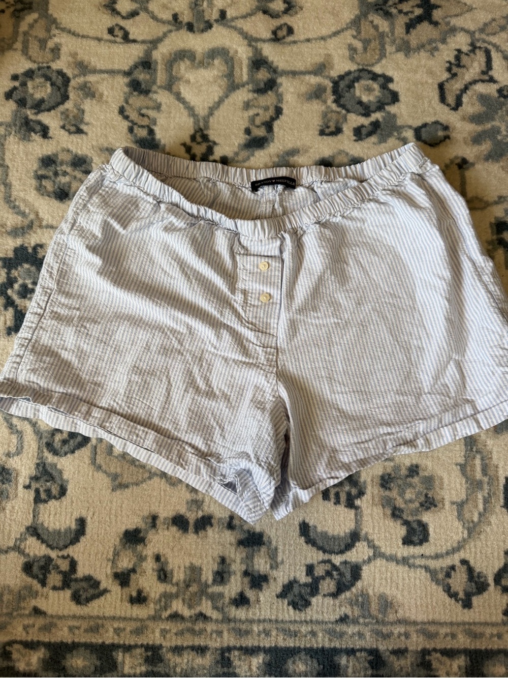 Brandy Melville blue and white stripped shorts button fly